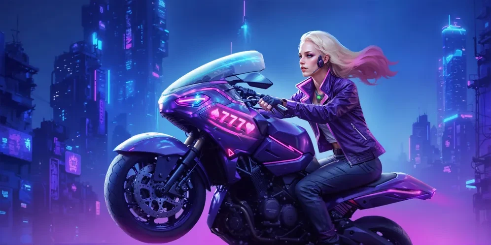 Roby Casino banner con motociclista in una città al neon, bonus e giri gratis